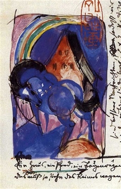 Blaues Pferd, rotes Haus und Regenbogen by Franz Marc