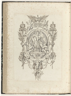 Cartouche met gevleugelde vrouw en twee lezende kinderen by Unknown Artist