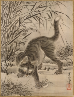 Cat Catching a Frog by Kawanabe Kyōsai