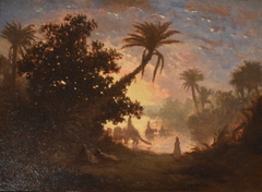 Chameaux le soir dans la clairière by Théodore Frère