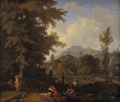 Classical Landscape with Diana (?) and her Nymphs by Johannes Glauber