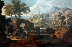 Classical landscape with staffage. by Étienne Allegrain