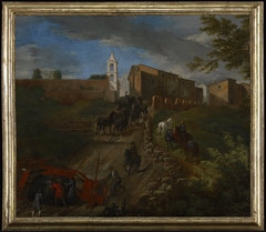 Coach and Travelers at Madonna del Riposo Near Rome by Pieter van Bloemen