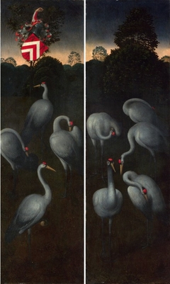 Cranes with coat of arms by Hans Memling