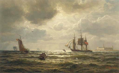 Danish and British shipping off Kronberg castle. by Wilhelm Xylander