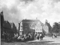 De markt te Haarlem by Cornelis Springer