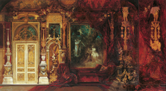 Dekorationsentwurf für das Schlafzimmer Kaiserin Elisabeths in der Hermesvilla (Mittelszene: Ein Sommernachtstraum) by Hans Makart