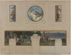 Esquisse pour la mairie de Pantin : Allégories du canal de l'Ourcq, du Travail et de la Navigation - Fête champêtre (plafond et panneau mural) by Henri Leopold Levy