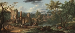 Fantasy View of the Ponte Molle, Rome and the Abbey of Saint Nilus at Grottaferrata by Jacob de Heusch