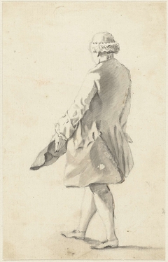 Figuurstudie van een op de rug geziene staande man met zijn steek in de linkerhand by Unknown Artist