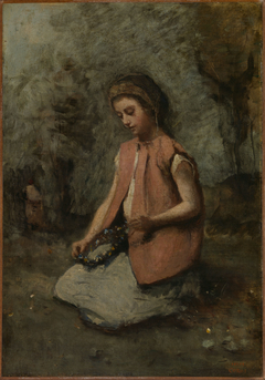 Girl Weaving a Garland by Jean-Baptiste-Camille Corot