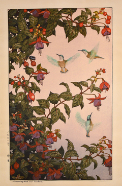 Hummingbirds and Fuchsia by Toshi Yoshida