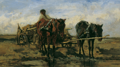 Hungarian farmer's wagon on the water by August von Pettenkofen