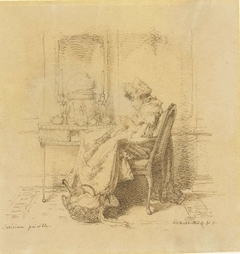 Interieur paisible: breiende oude dame by Alexander Hugo Bakker Korff