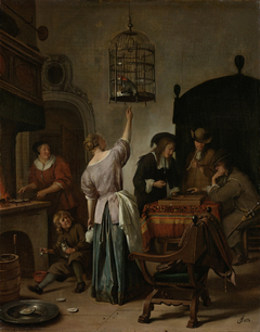 Interior with a Woman Feeding a Parrot, Known as ‘The Parrot Cage’ by Jan Steen