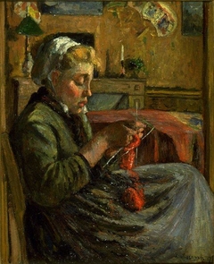 Jeune fille tricotant by Camille Pissarro