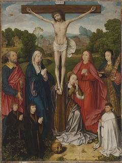 Kreuzigungsaltar: Christus am Kreuz mit hll. Petrus, Maria, Maria Magdalena, Johannes d. Ev. und Barbara sowie drei Stiftern by Barthel Bruyn the Elder