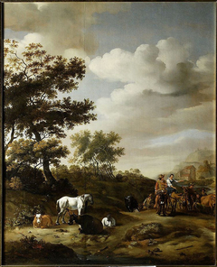 Landscape with people and cattle by Abraham Begeyn