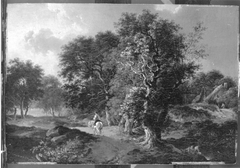 Landschaft mit Reiter auf einem Weg mit Eichen by Ferdinand Kobell