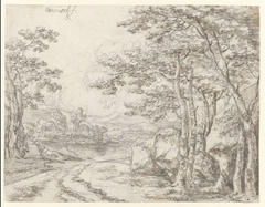 Landschap met een weg langs bomen by Willem de Heusch