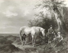 Landschap met schimmel en andere figuren by Wouterus Verschuur