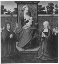 Madonna lactans with donor family in a garden by Adriaen Isenbrandt