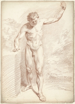 Mannelijk naakt, staand, de linkerarm geheven by Louis Fabritius Dubourg