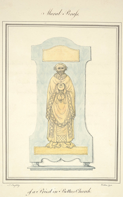 Mural brass of a priest in Bettws Church by John Ingleby