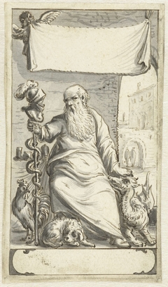 Ontwerp voor een titelblad met Aesculapius by Jacob van der Ulft