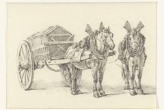 Paard met wagen, met een tweede schets van het paard by Jean Bernard