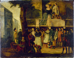 Parade devant un théâtre des boulevards (théâtre des Associés, boulevard du Temple?) by Ecole française