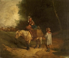 Peasant Girl returning from Market, conversing with a Shepherd Boy by Anonymous