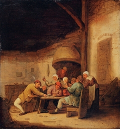 Peasants drinking and playing cards in tavern by Bartholomeus Molenaer