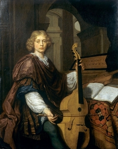 Portait of a youth with a viola da gamba by Jan Verkolje