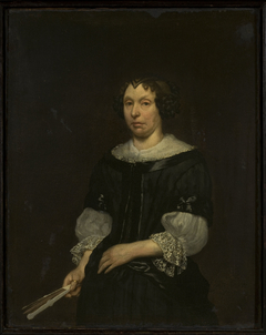 Portrait of a lady with a folding fan by Hendrick ten Oever