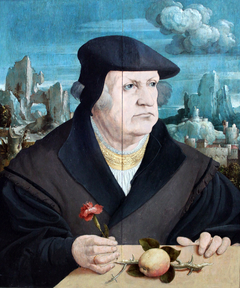 Portrait of a Man in a Landscape holding a Carnation by Gerlach Flicke