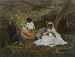 Réunion de famille à Bourron-Marlotte (Théodore de Banville dans la forêt de Fontainebleau) by Jules Breton