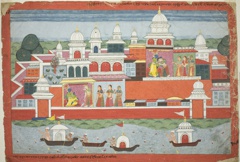 Rukmini Seeks Krishna's Permission to Visit her Brother Rukma, page from a manuscript of the Bhagavata Purana by Unknown Artist