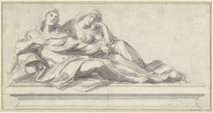 Sarcofaag met daarop twee figuren by Charles Le Brun