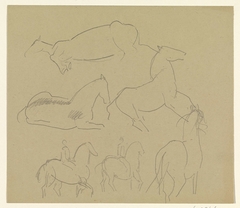 Schetsblad met studies van paarden by Leo Gestel