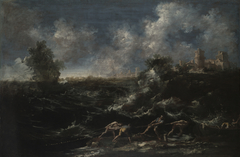 Seascape with Fisherman Pulling out Net by Antonio Francesco Peruzzini