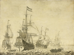 "Seascape with the Dutch Men-of-War including the "Drenthe" and the "Prince Frederick-Henry"" by Willem van de Velde I