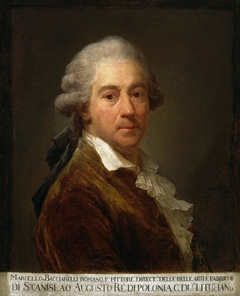 Self-portrait in brown frock coat. by Marcello Bacciarelli