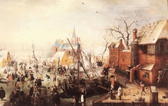 Skaters on the Ice at Ijsselmuiden by Hendrick Avercamp