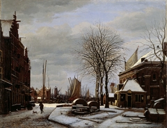 Slijpsteenmarkt (Whetstone Market) in Amsterdam with the Building 'Het Zeerecht' in Winter (The Slypsteenen at Amsterdam) by George Pieter Westenberg