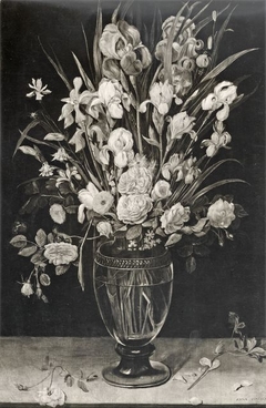 Still life of flowers in a glass vase by Anna Maria Janssens