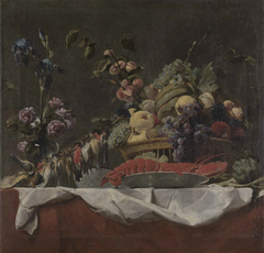 Stilleben mit Früchten, Blumen, Hummer und Krammetsvögeln by Frans Snyders