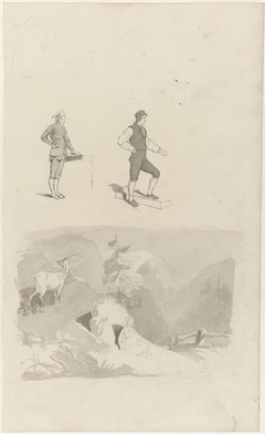 Studie van twee mannen en een berglandschap by Schwartze