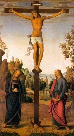 The Crucifixion with the Virgin, Saint John, Saint Jerome, and Saint Mary Magdalene [middle panel] by Pietro Perugino