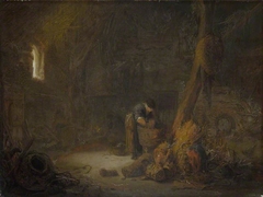 The Interior of a Barn with Two Peasants by Isaac van Ostade